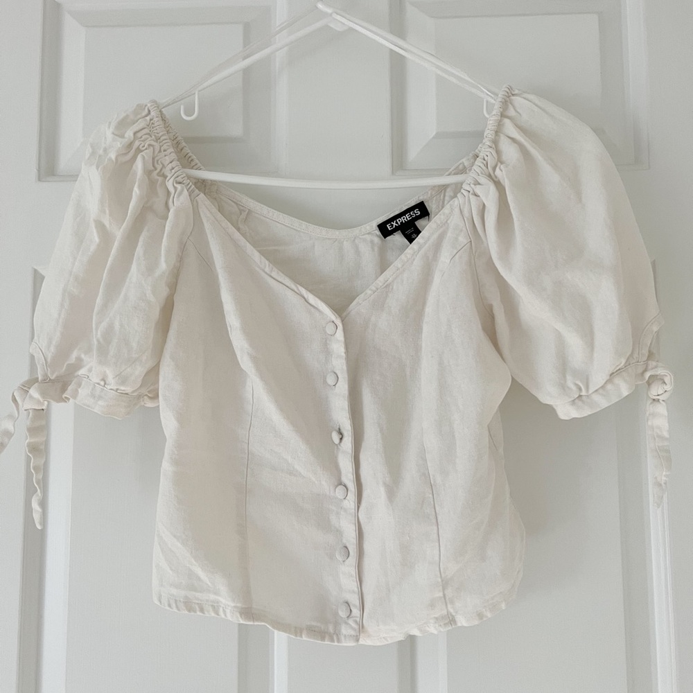 EXPRESS linen blend button top- XS